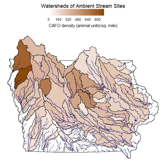 Map of CAFO density for 60 watersheds
